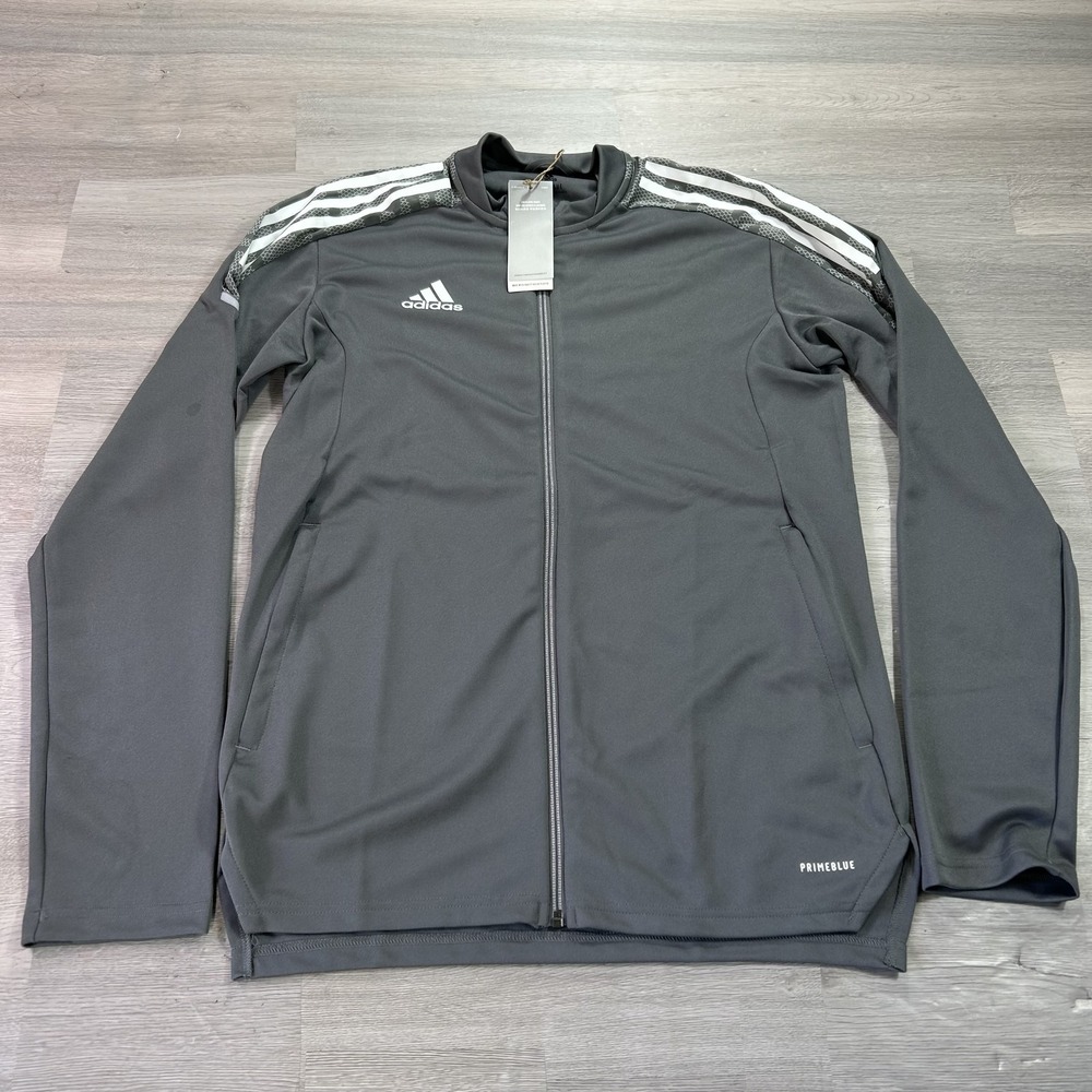 NEW Adidas Primeblue Track Jacket Womens Medium Gray Full Zip 3-Stripes Knit